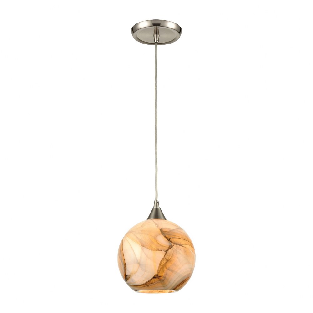 Elk Lighting-60245/1-Splitrock - 1 Light Mini Pendant in Modern/Contemporary Style with Nature-Inspired/Organic and Retro inspirations - 9 Inches tall and 7 inches wide   Satin Nickel Finish with Ston