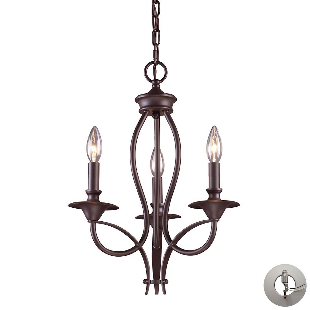 Elk Lighting-61031-3-LA-Medford - 3 Light Chandelier in Transitional Style with Country/Cottage and Rustic inspirations - 19 Inches tall and 14 inches wide   Oiled Bronze Finish with Recessed Adapter 