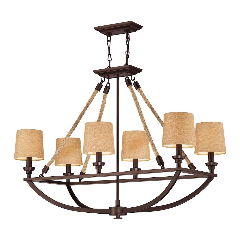 Elk Lighting-63019-6-Natural Rope - 6 Light Chandelier in Transitional Style with Modern Farmhouse and Coastal/Beach inspirations - 31 Inches tall and 16 inches wide   Aged Bronze Finish with Tan Line
