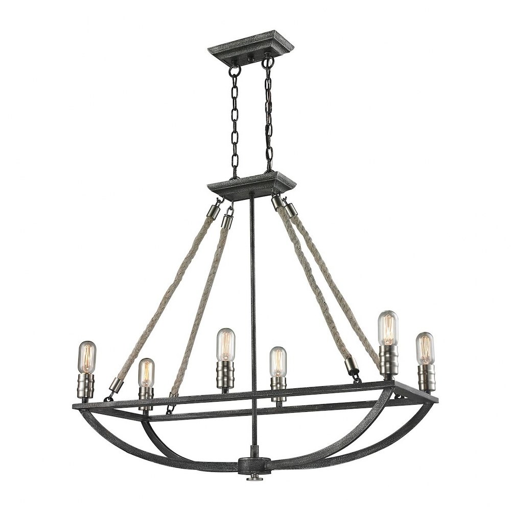 Elk Lighting-63055-6-Natural Rope - 6 Light Chandelier in Transitional Style with Modern Farmhouse and Coastal/Beach inspirations - 31 Inches tall and 13 inches wide   Polished Nickel/Silvered Graphit