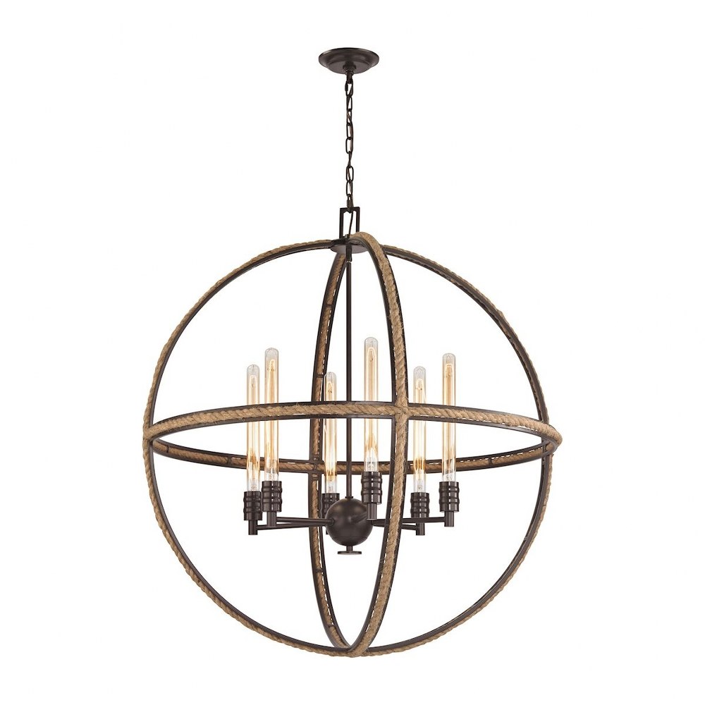 Elk Lighting-63066-6-Natural Rope - 6 Light Chandelier in Transitional Style with Modern Farmhouse and Coastal/Beach inspirations - 37 Inches tall and 34 inches wide   Oil Rubbed Bronze Finish