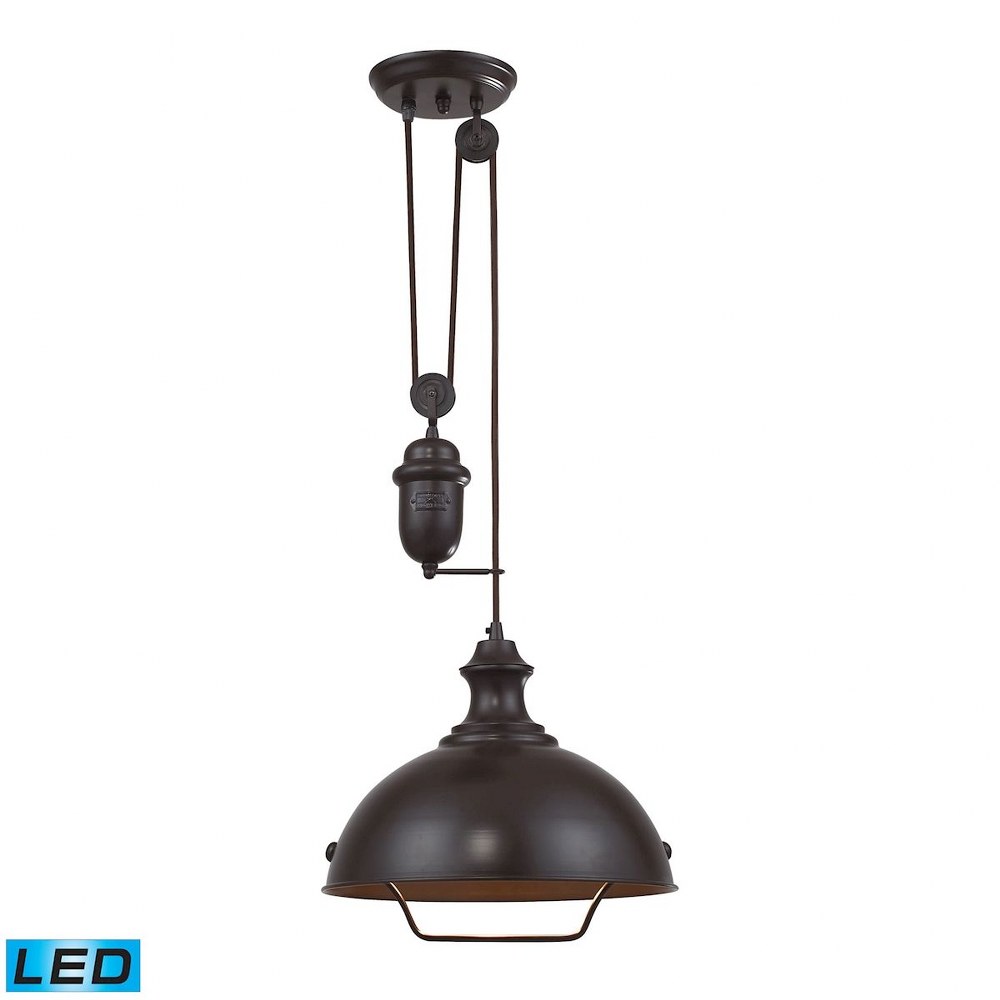 Elk Lighting-65071-1-LED-Farmhouse - 9.5W 1 LED Adjustable Pendant in Transitional Style with Vintage Charm and Modern Farmhouse inspirations - 70 by 14 inches wide Oiled Bronze LED Aged Pewter Finish