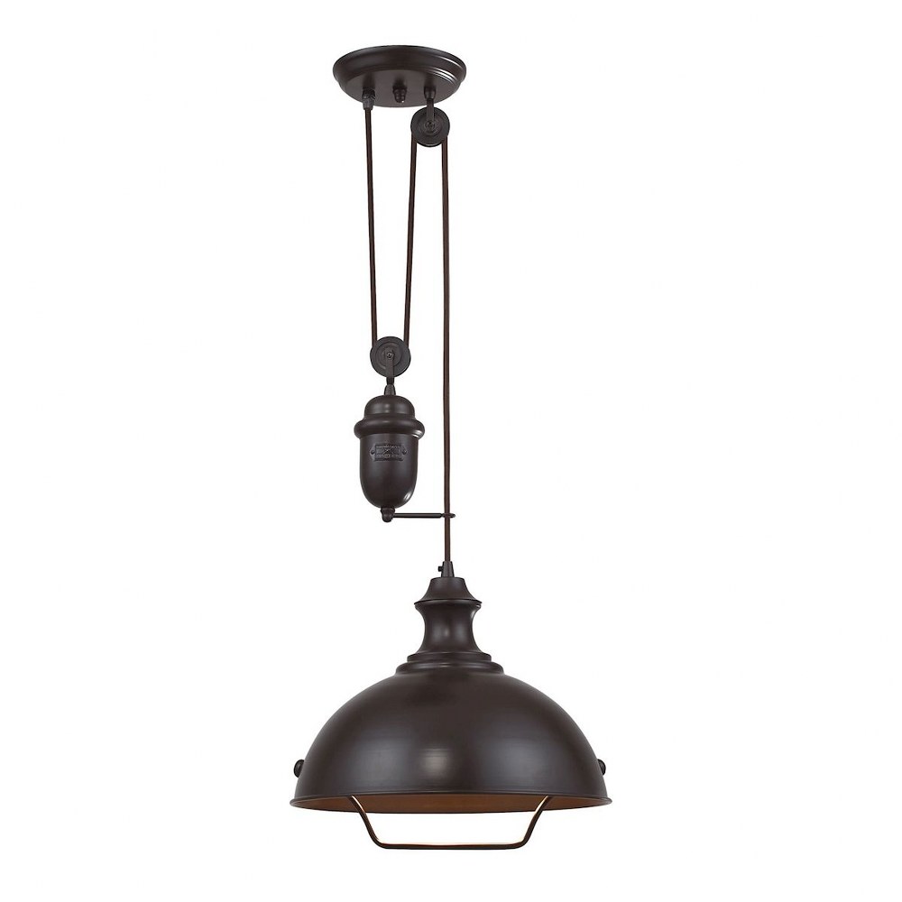 Elk Lighting-65071-1-Farmhouse - 9.5W 1 LED Adjustable Pendant in Transitional Style with Vintage Charm and Modern Farmhouse inspirations - 70 by 14 inches wide Oiled Bronze Incandescent Aged Pewter F