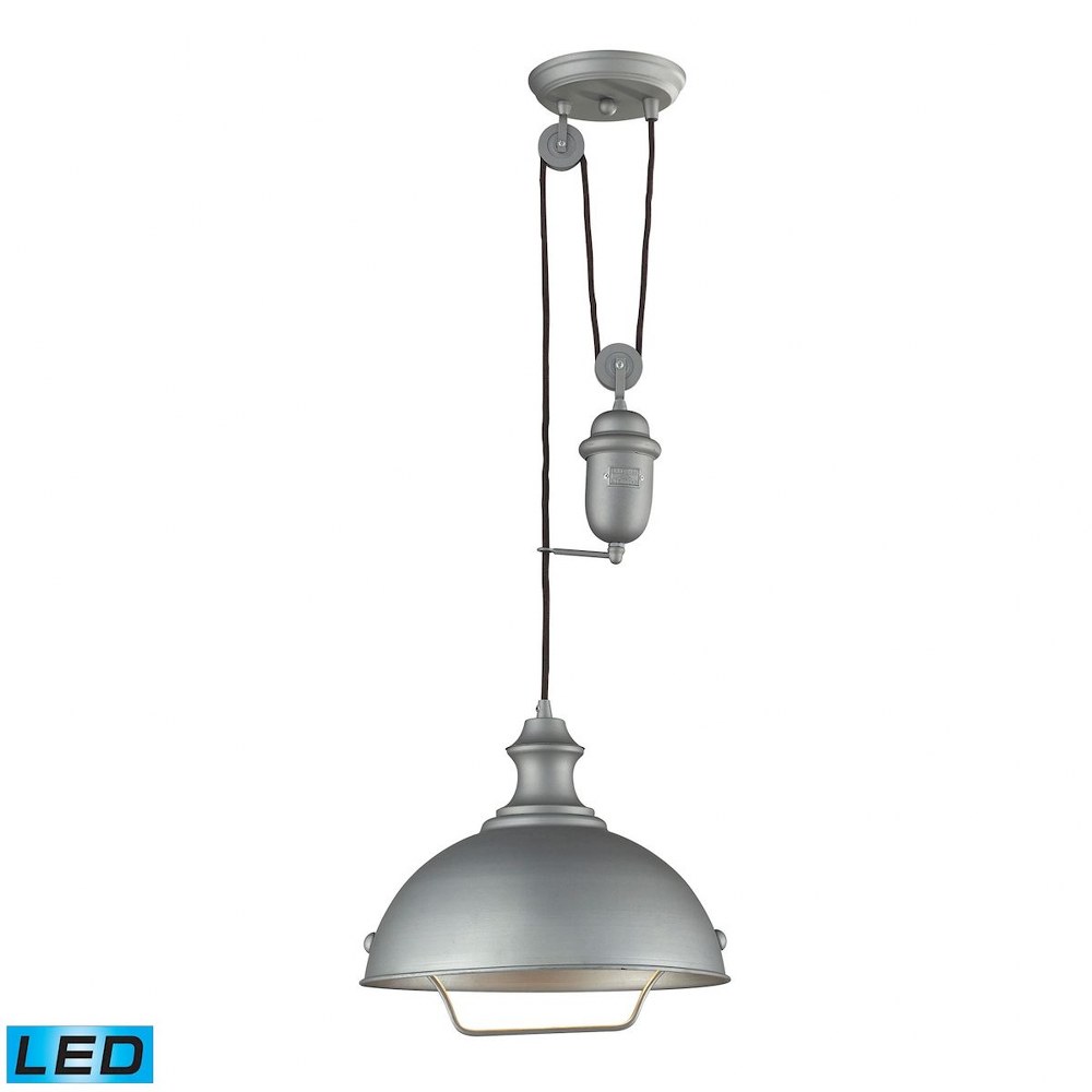 Elk Lighting-65081-1-LED-Farmhouse - 9.5W 1 LED Adjustable Pendant in Transitional Style with Vintage Charm and Modern Farmhouse inspirations - 70 by 14 inches wide Aged Pewter LED Aged Pewter Finish 