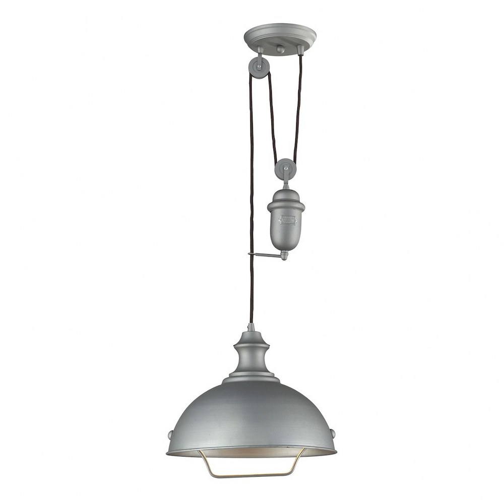 Elk Lighting-65081-1-Farmhouse - 9.5W 1 LED Adjustable Pendant in Transitional Style with Vintage Charm and Modern Farmhouse inspirations - 70 by 14 inches wide Aged Pewter Incandescent Aged Pewter Fi