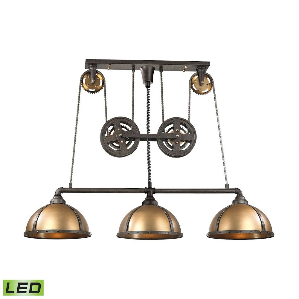 Elk Lighting-65152/3-LED-Torque - 28.5W 3 LED Island in Transitional Style with Urban/Industrial and Modern Farmhouse inspirations - 39 Inches tall and 16.5 inches wide   Vintage Brass/Vintage Rust Fi