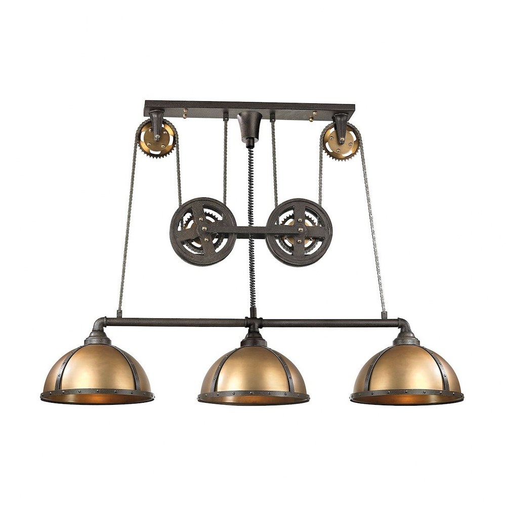 Elk Lighting-65152/3-Torque - 3 Light Island in Transitional Style with Urban/Industrial and Modern Farmhouse inspirations - 39 Inches tall and 16.5 inches wide   Vintage Brass/Vintage Rust Finish wit