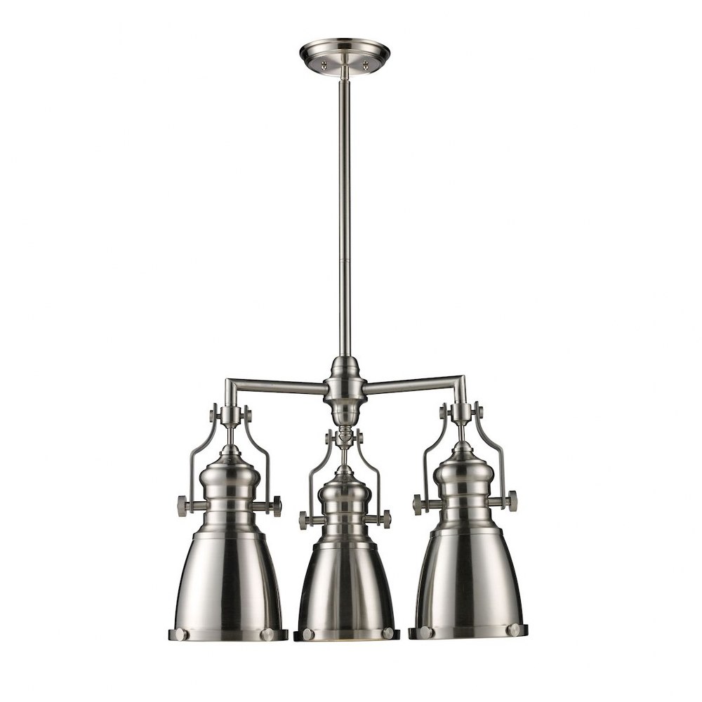 Elk Lighting-66120-3-LED-Chadwick - 3 Light Chandelier in Transitional Style with Urban/Industrial and Modern Farmhouse inspirations - 18 Inches tall and 22 inches wide LED  Satin Nickel Finish with F