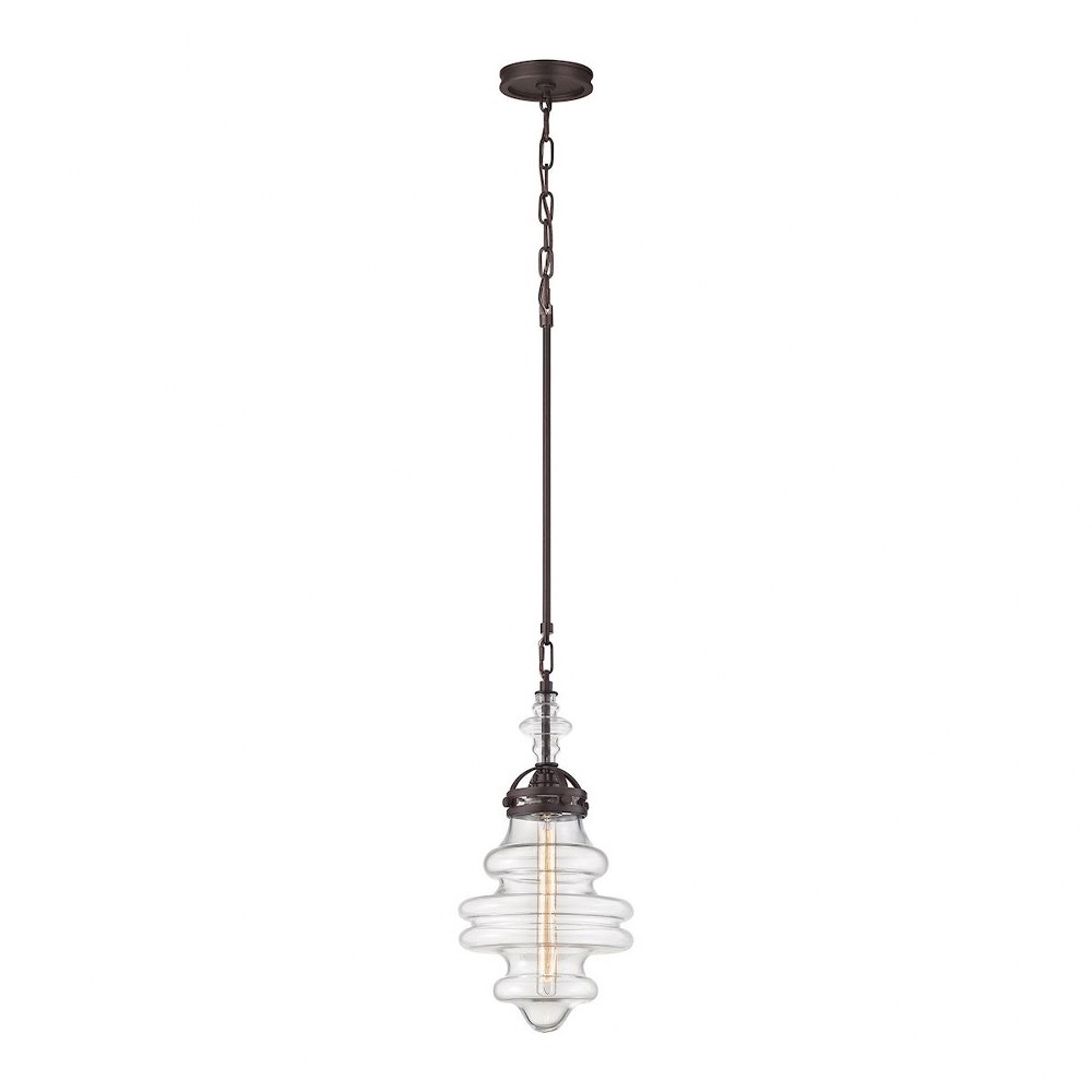 Elk Lighting-66127/1-Gramercy - 1 Light Pendant in Transitional Style with Mid-Century and Luxe/Glam inspirations - 21 Inches tall and 10 inches wide Oil Rubbed Bronze  Polished Nickel Finish with Cle