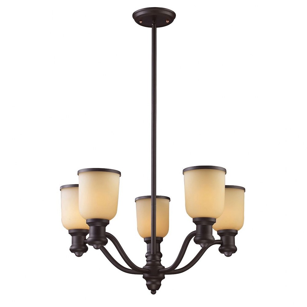 Elk Lighting-66173-5-Brooksdale - Five Light Chandelier   Oiled Bronze Finish with Amber Glass