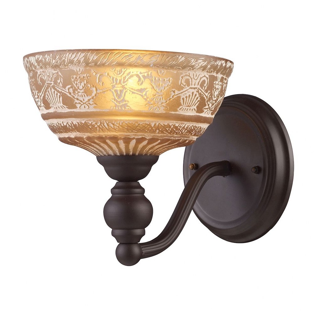 Elk Lighting-66190-1-Norwich - 1 Light Wall Sconce in Traditional Style with Victorian and Vintage Charm inspirations - 8 Inches tall and 8 inches wide   Oiled Bronze Finish with Amber Glass