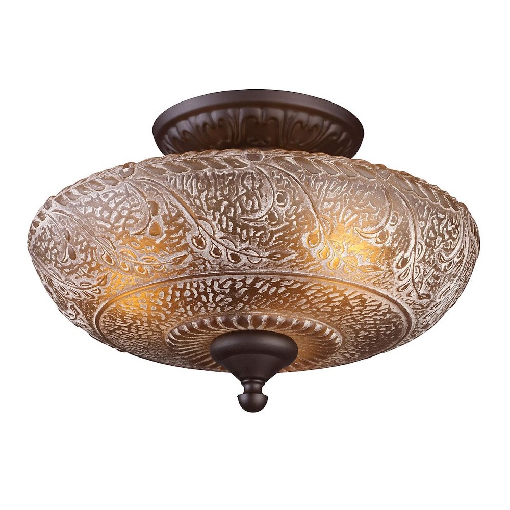 Elk Lighting-66191-3-Norwich - 3 Light Semi-Flush Mount in Traditional Style with Victorian and Vintage Charm inspirations - 9.5 Inches tall and 14 inches wide   Oiled Bronze Finish with Amber Glass