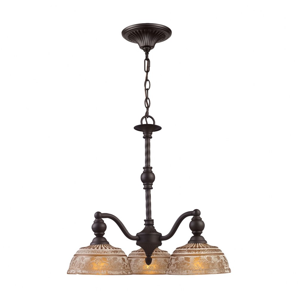 Elk Lighting-66196-3-Norwich - 3 Light Chandelier in Traditional Style with Victorian and Vintage Charm inspirations - 21 Inches tall and 21 inches wide   Oiled Bronze Finish with Amber Glass