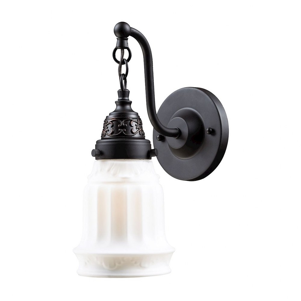 Elk Lighting-66210-1-Quinton Parlor - 1 Light Wall Sconce in Traditional Style with Victorian and Vintage Charm inspirations - 12 Inches tall and 5 inches wide   Oiled Bronze Finish with White Glass