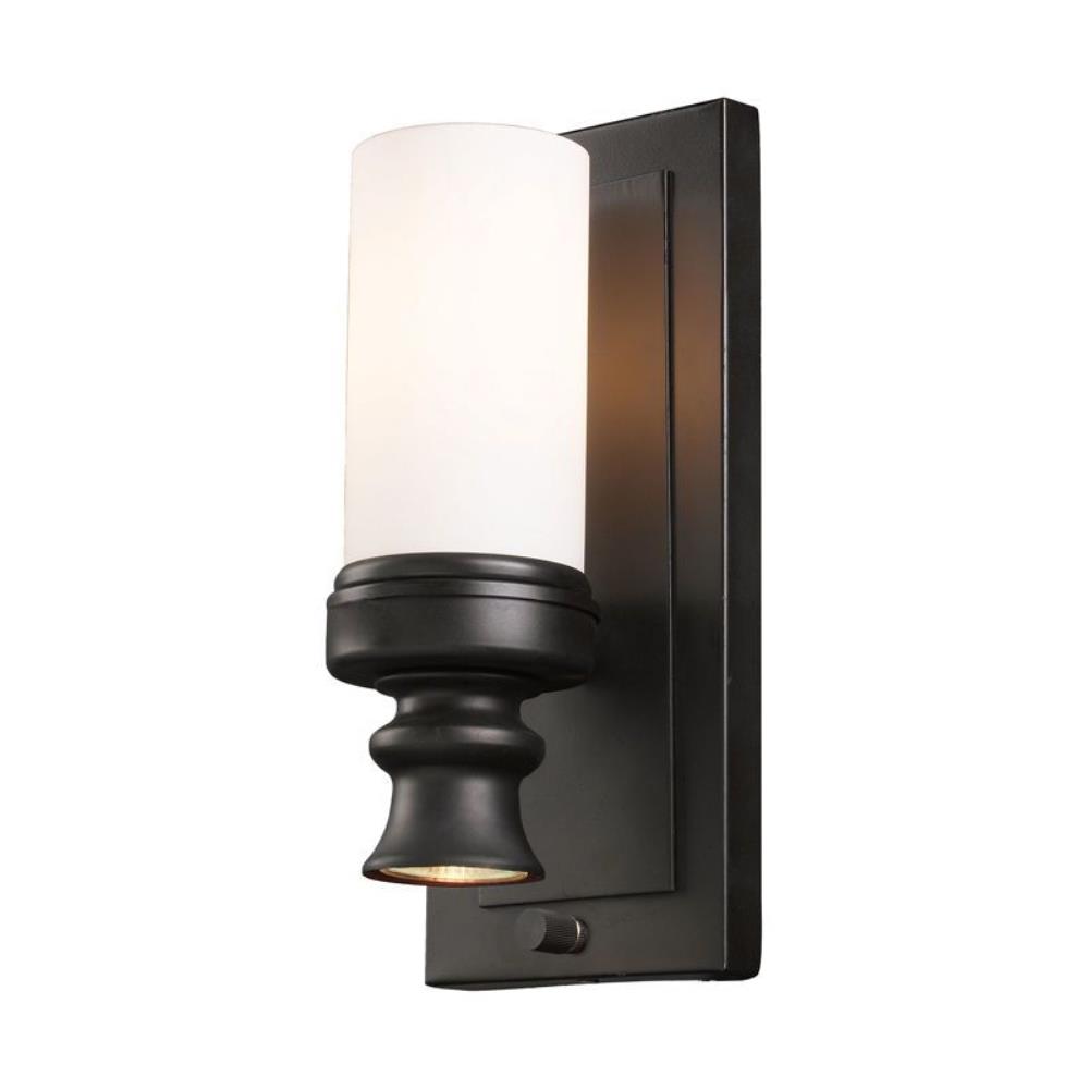 Elk Lighting-66250-1+1-Newfield - 2 Light Wall Sconce in Transitional Style with Urban/Industrial and Modern Farmhouse inspirations - 12 Inches tall and 5 inches wide   Oiled Bronze Finish with White 