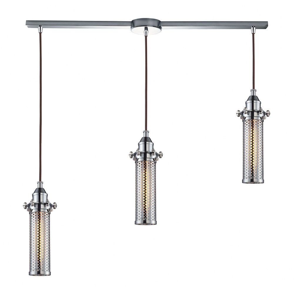 Elk Lighting-66315/3L-Fulton - Three Light Linear Pendant   Polished Chrome Finish with Perforated Metal Shade