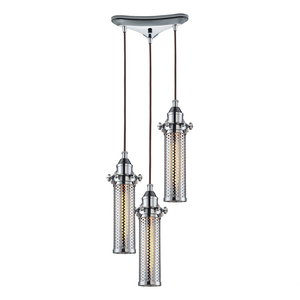 Elk Lighting-66315/3-Fulton - Three Light Triangular Pendant   Polished Chrome Finish with Perforated Metal Shade