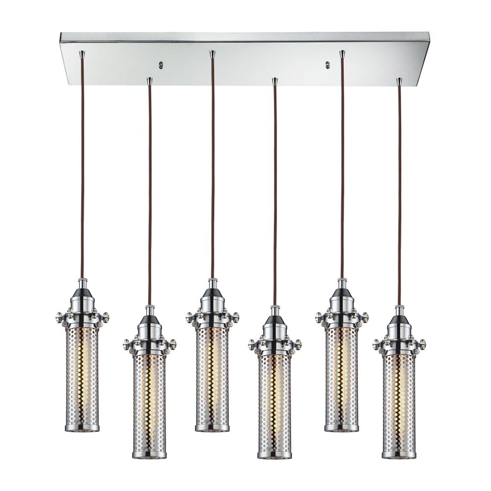 Elk Lighting-66315/6RC-Fulton - Six Light Rectangular Pendant   Polished Chrome Finish with Perforated Metal Shade