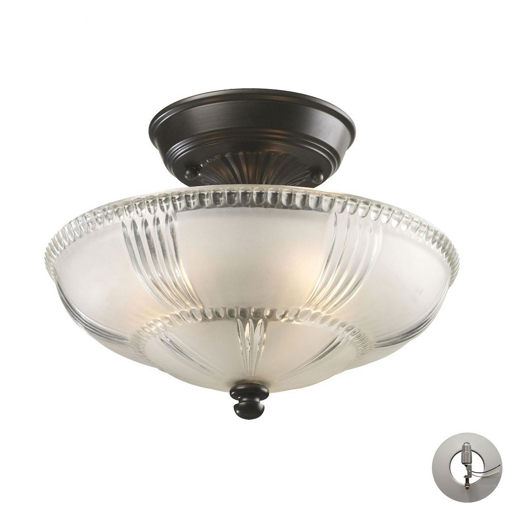 Elk Lighting-66335-3-LA-Restoration - 3 Light Semi-Flush Mount in Traditional Style with Victorian and Vintage Charm inspirations - 9 Inches tall and 12 inches wide   Oiled Bronze Finish with Clear/Fr