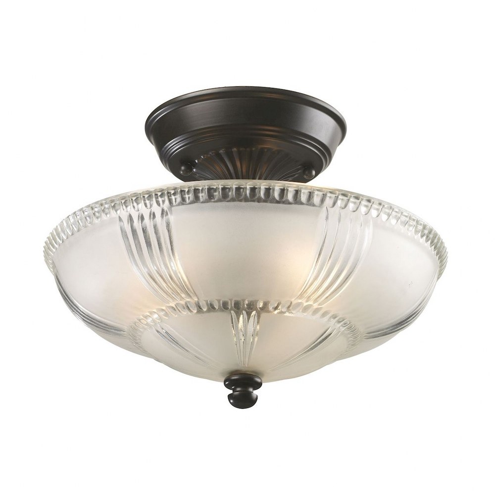 Elk Lighting-66335-3-Restoration - 3 Light Semi-Flush Mount in Traditional Style with Victorian and Vintage Charm inspirations - 9 Inches tall and 12 inches wide   Oiled Bronze Finish with Clear/Frost