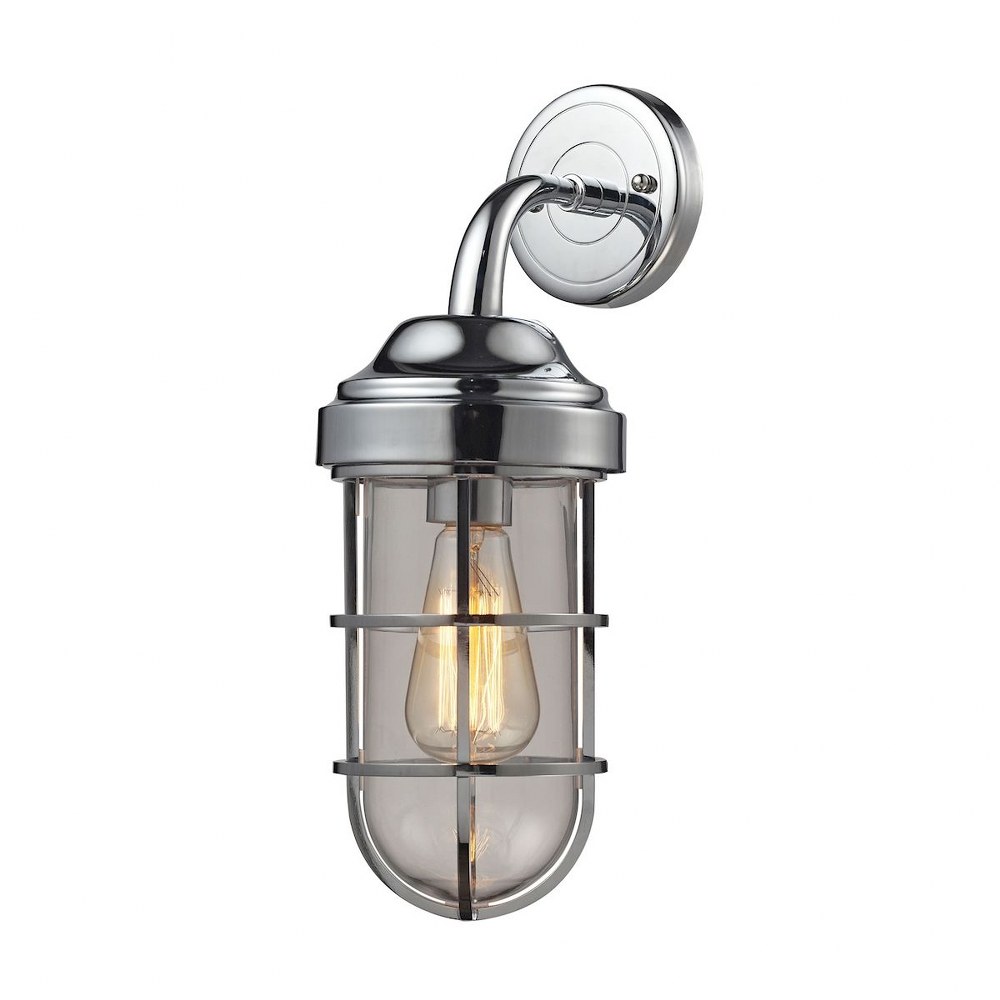 Elk Lighting-66345/1-Seaport - 1 Light Wall Sconce in Transitional Style with Urban/Industrial and Modern Farmhouse inspirations - 16 Inches tall and 6 inches wide Polished Chrome  Antique Brass Finis