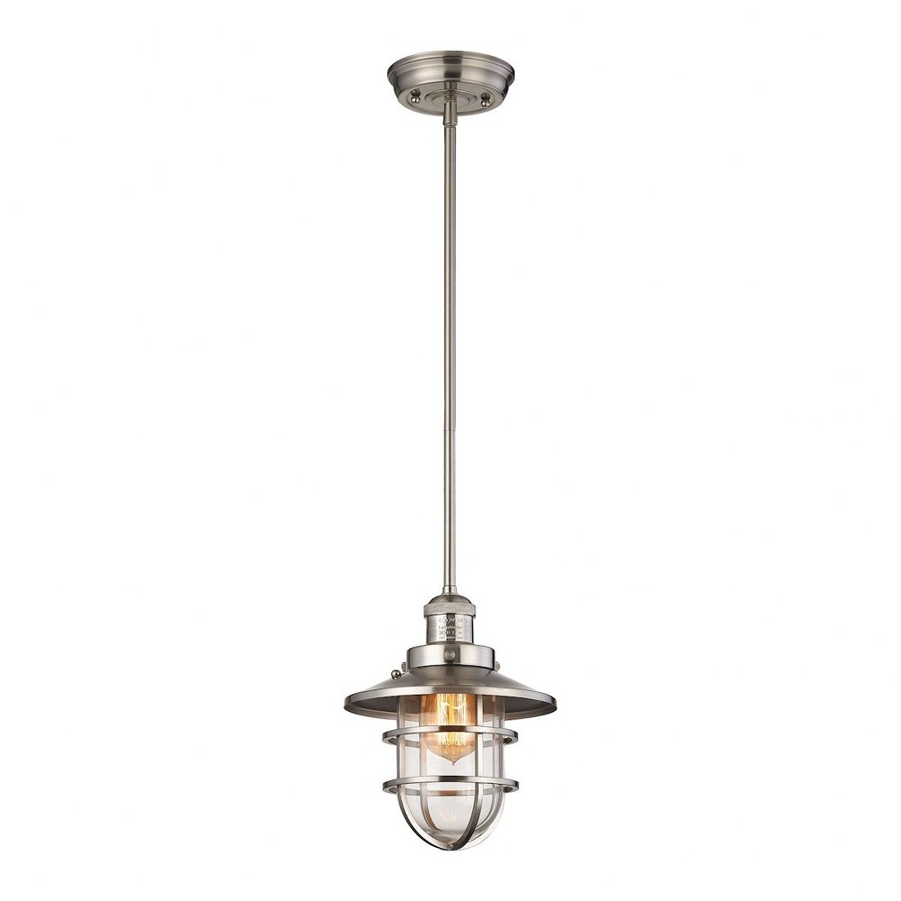 Elk Lighting-66354/1-Seaport - 1 Light Mini Pendant in Transitional Style with Urban/Industrial and Modern Farmhouse inspirations - 11 Inches tall and 8 inches wide Satin Nickel  Oil Rubbed Bronze Fin