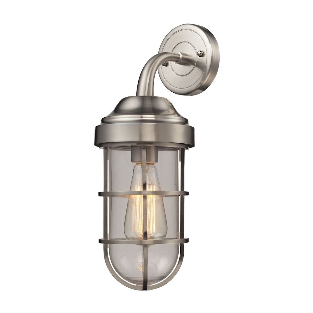 Elk Lighting-66355/1-Seaport - 1 Light Wall Sconce in Transitional Style with Urban/Industrial and Modern Farmhouse inspirations - 16 Inches tall and 6 inches wide Satin Nickel  Antique Brass Finish w