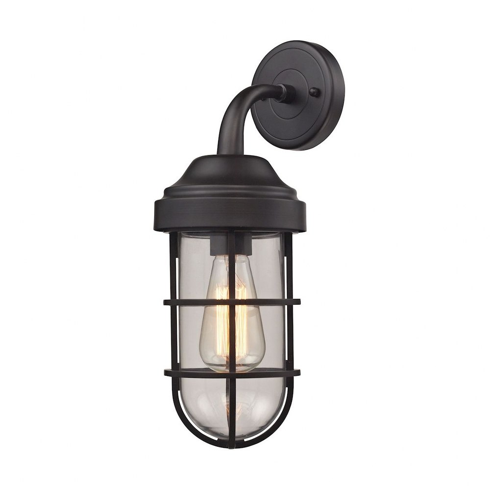 Elk Lighting-66365/1-Seaport - 1 Light Wall Sconce in Transitional Style with Urban/Industrial and Modern Farmhouse inspirations - 16 Inches tall and 6 inches wide Oil Rubbed Bronze  Antique Brass Fin