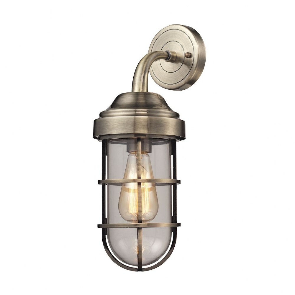 Elk Lighting-66375/1-Seaport - 1 Light Wall Sconce in Transitional Style with Urban/Industrial and Modern Farmhouse inspirations - 16 Inches tall and 6 inches wide Antique Brass  Antique Brass Finish 