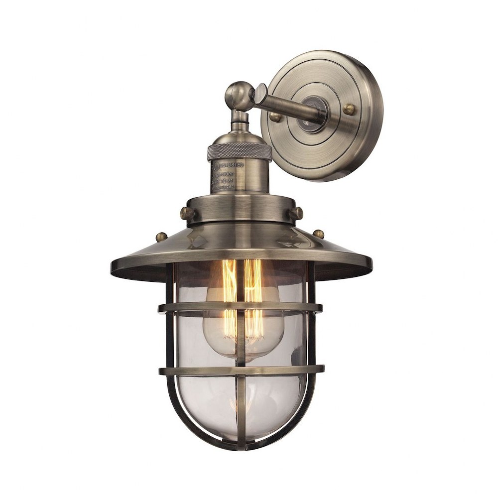 Elk Lighting-66376/1-Seaport - 1 Light Wall Sconce in Transitional Style with Urban/Industrial and Modern Farmhouse inspirations - 13 Inches tall and 8 inches wide Antique Brass  Antique Brass Finish 