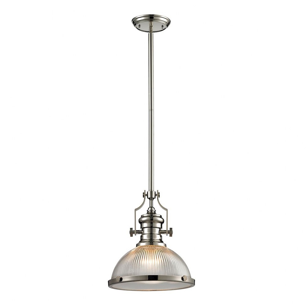 Elk Lighting-66513-1-Chadwick - 1 Light Pendant in Transitional Style with Modern Farmhouse and Urban/Industrial inspirations - 14 Inches tall and 13 inches wide Polished Nickel Clear Glass Oiled Bron