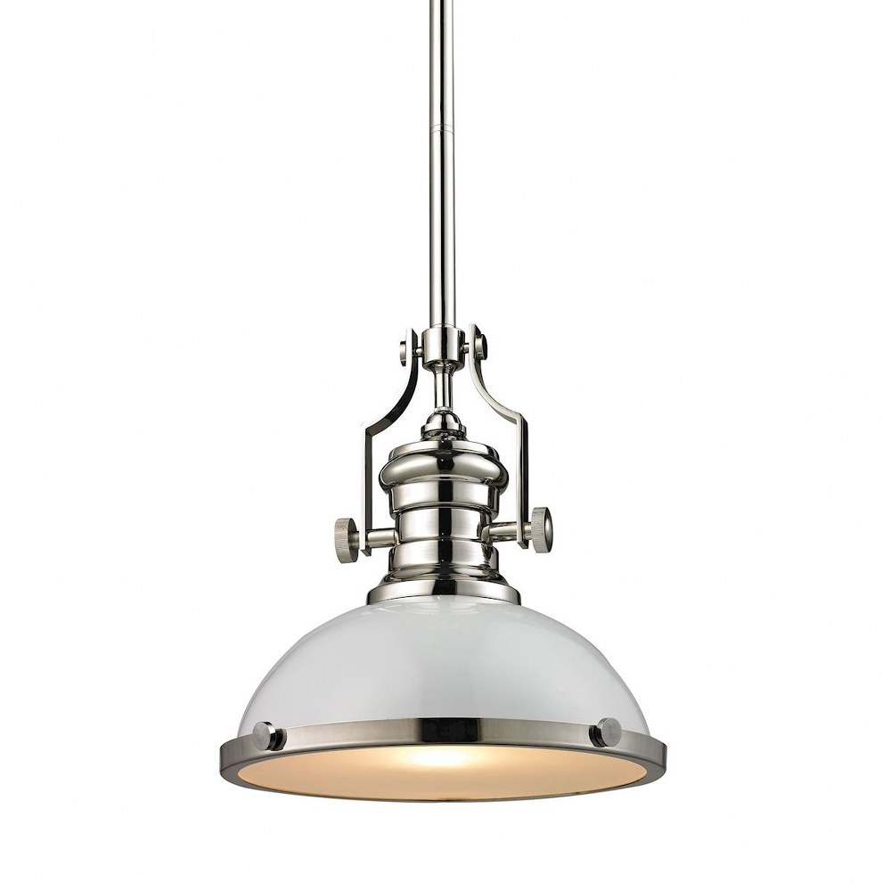 Elk Lighting-66515-1-Chadwick - 1 Light Pendant in Transitional Style with Modern Farmhouse and Urban/Industrial inspirations - 14 Inches tall and 13 inches wide Polished Nickel Gloss White Metal Oile