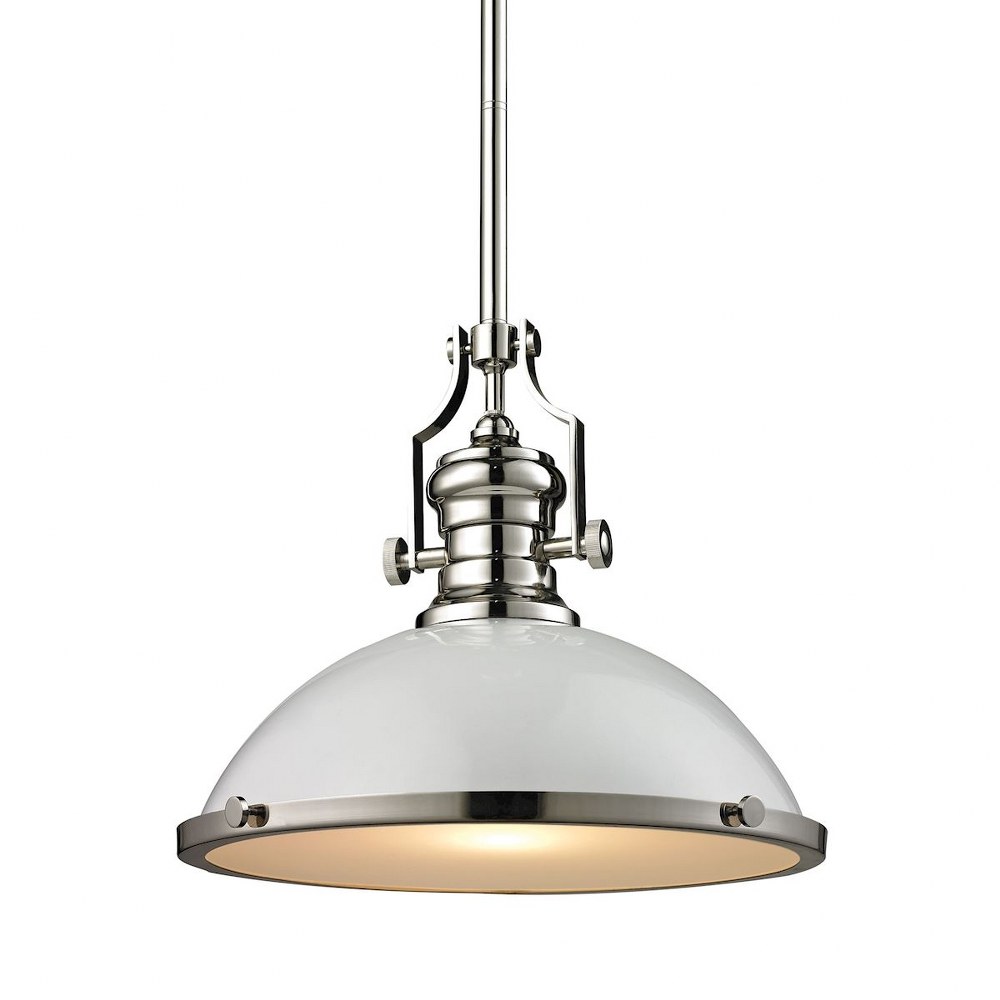 Elk Lighting-66516-1-Chadwick - 1 Light Pendant in Transitional Style with Urban/Industrial and Modern Farmhouse inspirations - 14 Inches tall and 17 inches wide Polished Nickel Gloss White Metal Anti