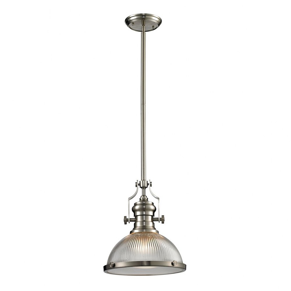 Elk Lighting-66523-1-Chadwick - 1 Light Pendant in Transitional Style with Modern Farmhouse and Urban/Industrial inspirations - 14 Inches tall and 13 inches wide Satin Nickel Clear Glass Oiled Bronze 