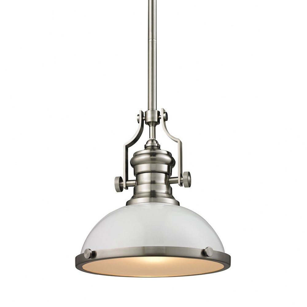 Elk Lighting-66525-1-Chadwick - 1 Light Pendant in Transitional Style with Modern Farmhouse and Urban/Industrial inspirations - 14 Inches tall and 13 inches wide Satin Nickel Gloss White Metal Oiled B