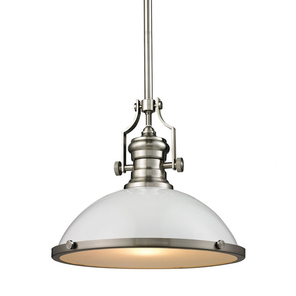 Elk Lighting-66526-1-Chadwick - 1 Light Pendant in Transitional Style with Urban/Industrial and Modern Farmhouse inspirations - 14 Inches tall and 17 inches wide Satin Nickel Gloss White Metal Antique