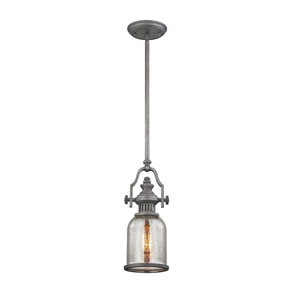 Elk Lighting-66534-1-Chadwick - 1 Light Pendant in Transitional Style with Urban/Industrial and Modern Farmhouse inspirations - 16 Inches tall and 7 inches wide Weathered Zinc Halophane Glass Polished