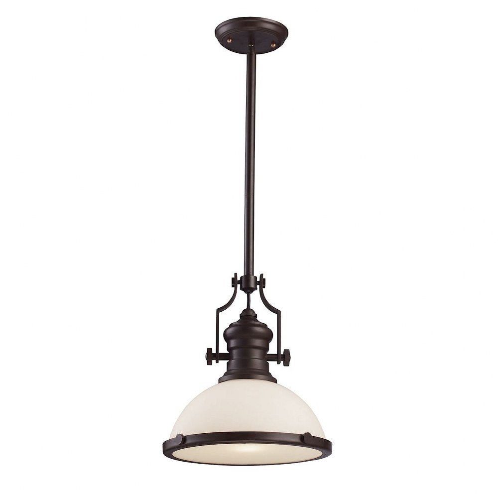 Elk Lighting-66633-1-Chadwick - 1 Light Pendant in Transitional Style with Modern Farmhouse and Urban/Industrial inspirations - 14 Inches tall and 13 inches wide Oiled Bronze White Glass Oiled Bronze 