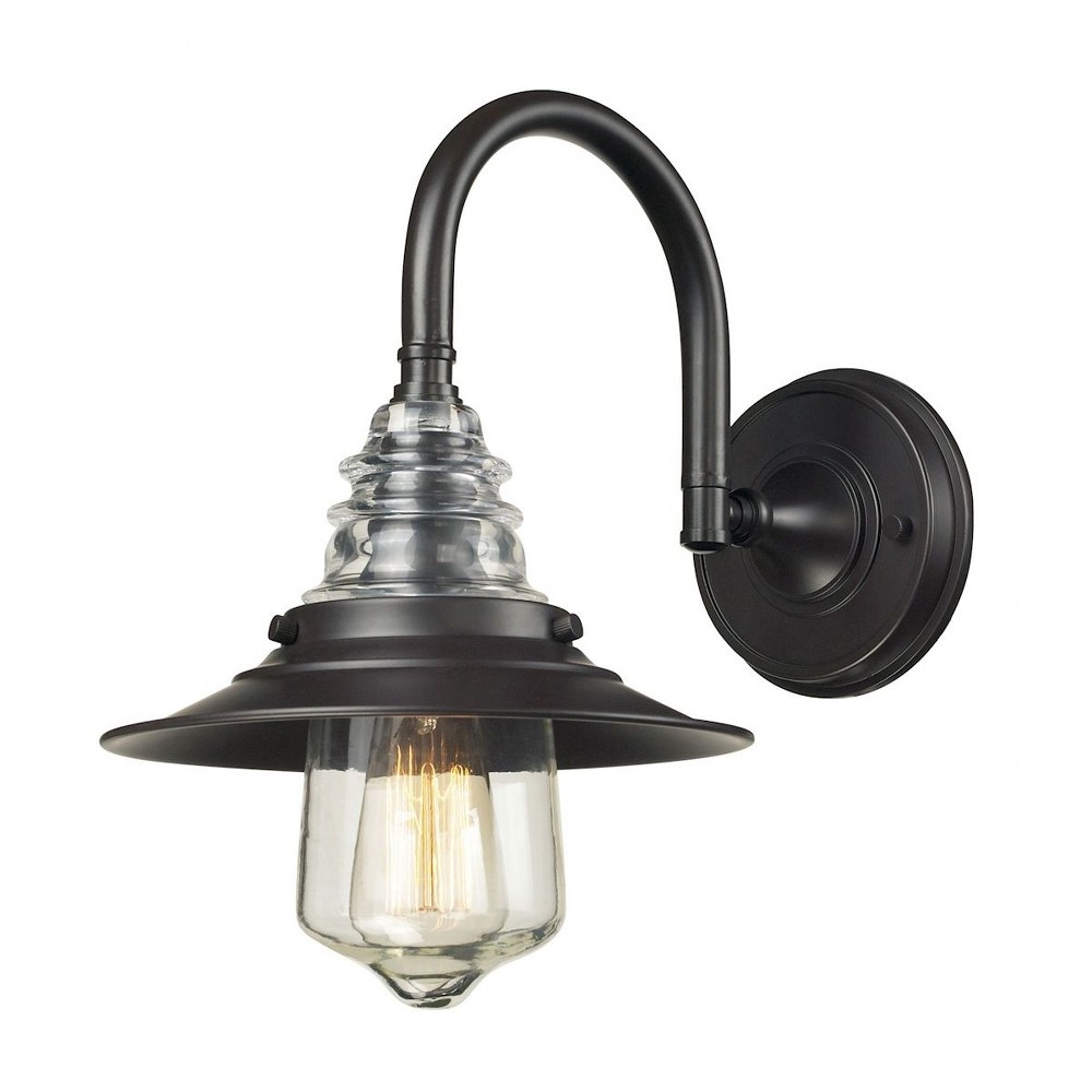 Elk Lighting-66812-1-Insulator Glass - 1 Light Wall Sconce in Transitional Style with Urban/Industrial and Modern Farmhouse inspirations - 14 Inches tall and 9 inches wide   Oiled Bronze Finish with F