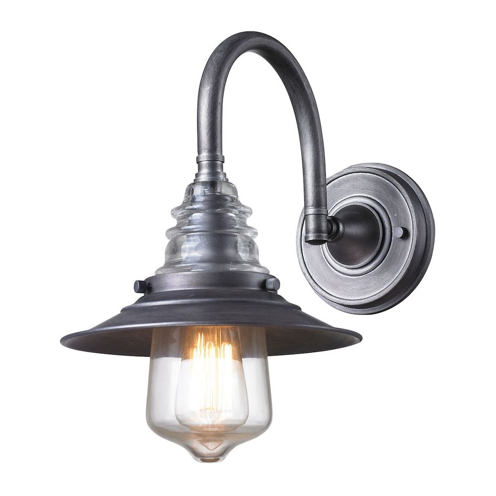 Elk Lighting-66822-1-Insulator Glass - 1 Light Wall Sconce in Transitional Style with Urban/Industrial and Modern Farmhouse inspirations - 14 Inches tall and 9 inches wide   Weathered Zinc Finish with