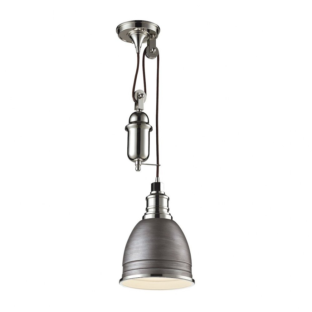 Elk Lighting-66881/1-Carolton - 1 Light Adjustable Pendant in Transitional Style with Urban/Industrial and Modern Farmhouse inspirations - 12 Inches tall and 8 inches wide   Polished Nickel/Weathered 