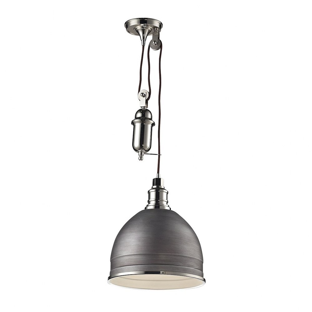 Elk Lighting-66883/1-Carolton - 1 Light Adjustable Pendant in Transitional Style with Urban and Modern Farmhouse inspirations - 14 Inches tall and 12 inches wide   Polished Nickel/Weathered Zinc Finis