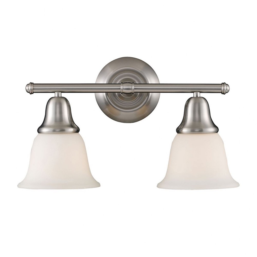 Elk Lighting-67021-2-Berwick - 2 Light Bath Vanity in Transitional Style with Vintage Charm and Rustic inspirations - 8 Inches tall and 17 inches wide   Brushed Nickel Finish with White Glass