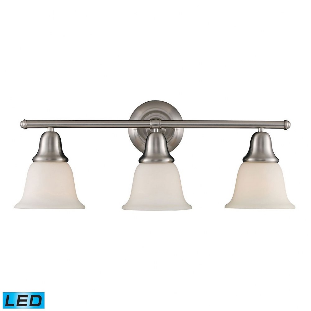 Elk Lighting-67022-3-LED-Berwick - 28.5W 3 LED Bath Vanity in Transitional Style with Vintage Charm and Rustic inspirations - 8 Inches tall and 27 inches wide   Brushed Nickel Finish with White Glass