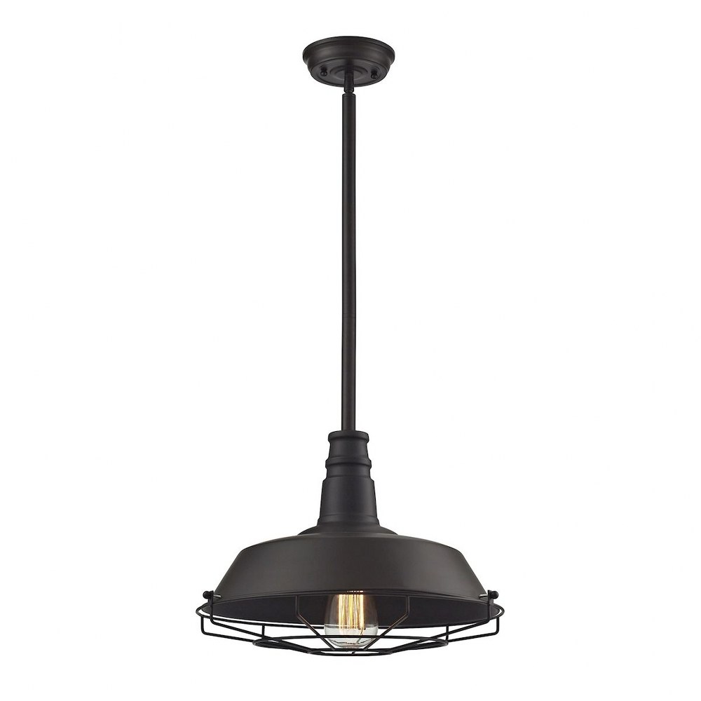 Elk Lighting-67046/1-Warehouse - 1 Light Pendant in Transitional Style with Urban/Industrial and Modern Farmhouse inspirations - 13 Inches tall and 15 inches wide Oil-Rubbed Bronze  Satin Nickel Finis