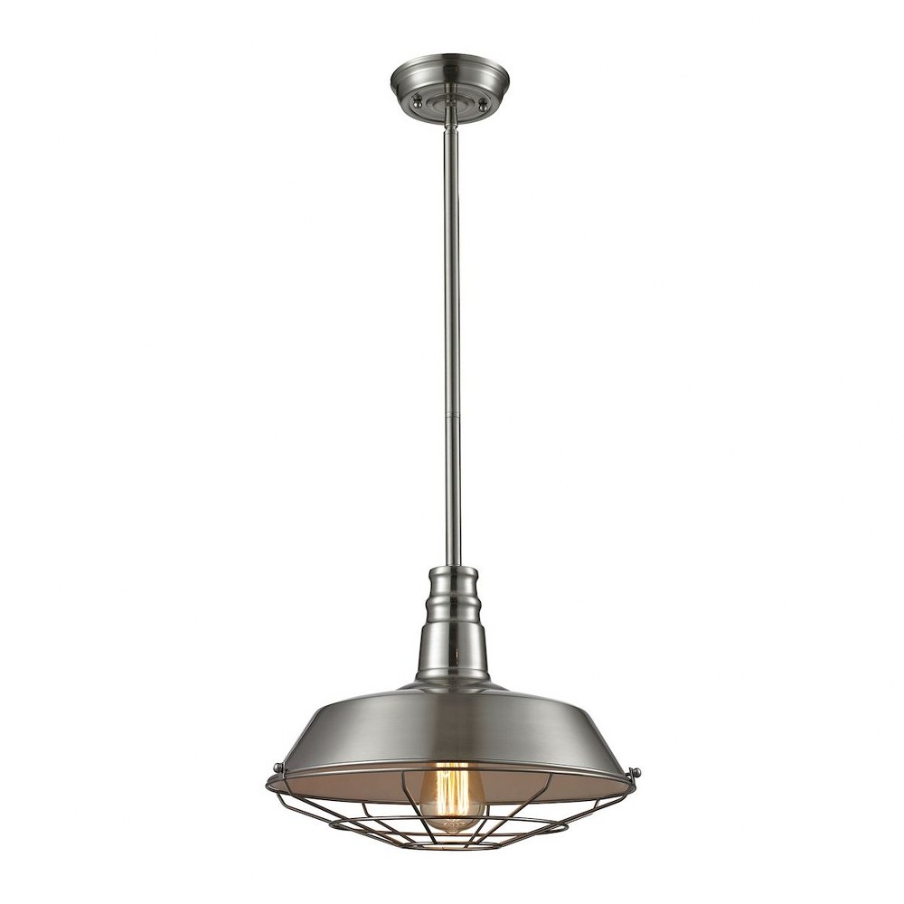 Elk Lighting-67066/1-Warehouse - 1 Light Pendant in Transitional Style with Urban/Industrial and Modern Farmhouse inspirations - 13 Inches tall and 15 inches wide Satin Nickel  Satin Nickel Finish wit