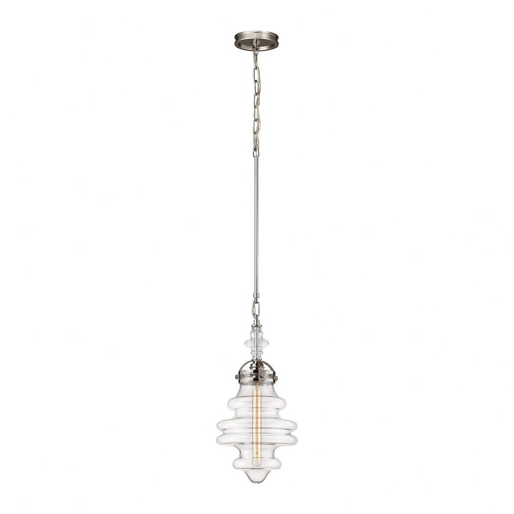 Elk Lighting-67117/1-Gramercy - 1 Light Pendant in Transitional Style with Mid-Century and Luxe/Glam inspirations - 21 Inches tall and 10 inches wide Polished Nickel  Polished Nickel Finish with Clear