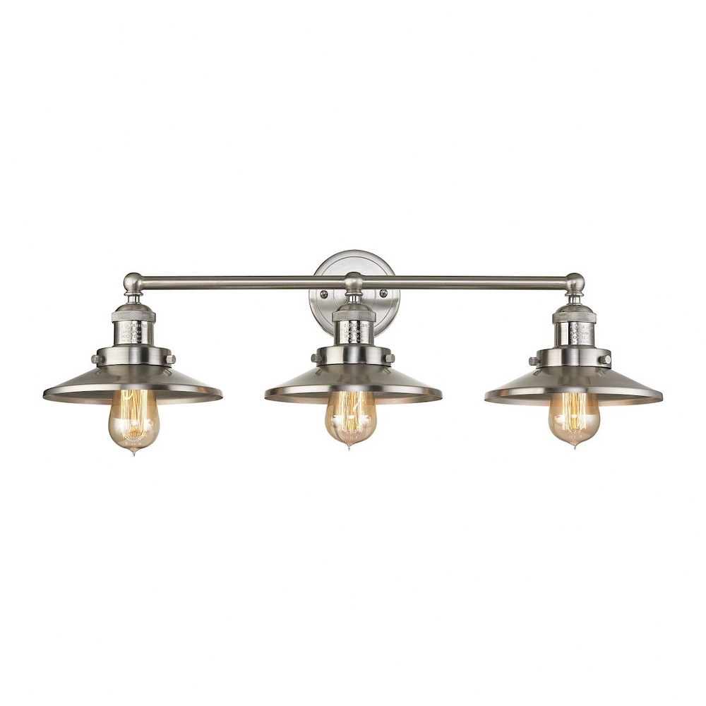 Elk Lighting-67172/3-English Pub - 3 Light Bath Vanity in Transitional Style with Modern Farmhouse and Vintage Charm inspirations - 8 Inches tall and 28 inches wide Satin Nickel  Antique Brass/Tarnish