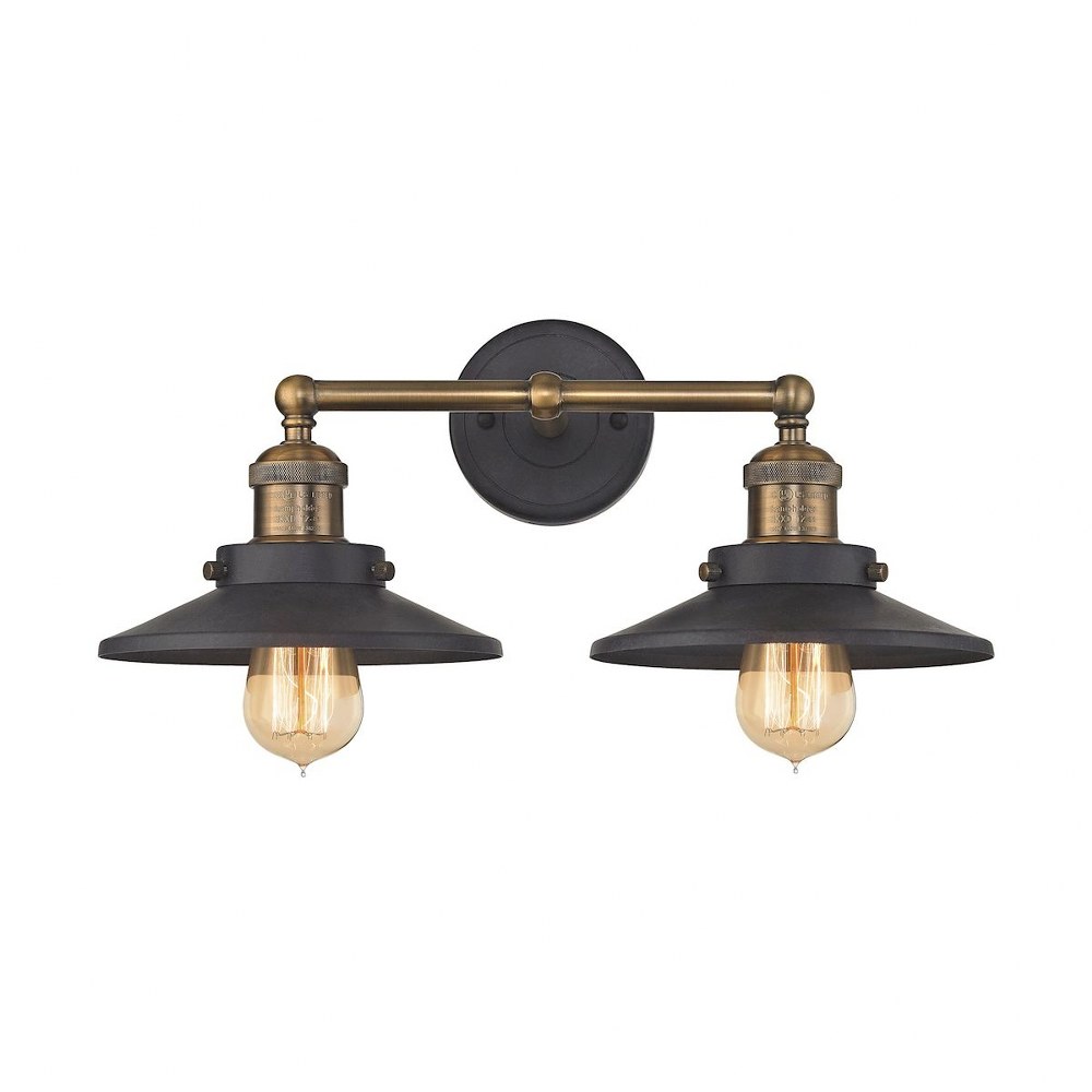 Elk Lighting-67181/2-English Pub - 2 Light Bath Vanity in Transitional Style with Modern Farmhouse and Vintage Charm inspirations - 8 Inches tall and 18 inches wide Antique Brass/Tarnished Graphite  A