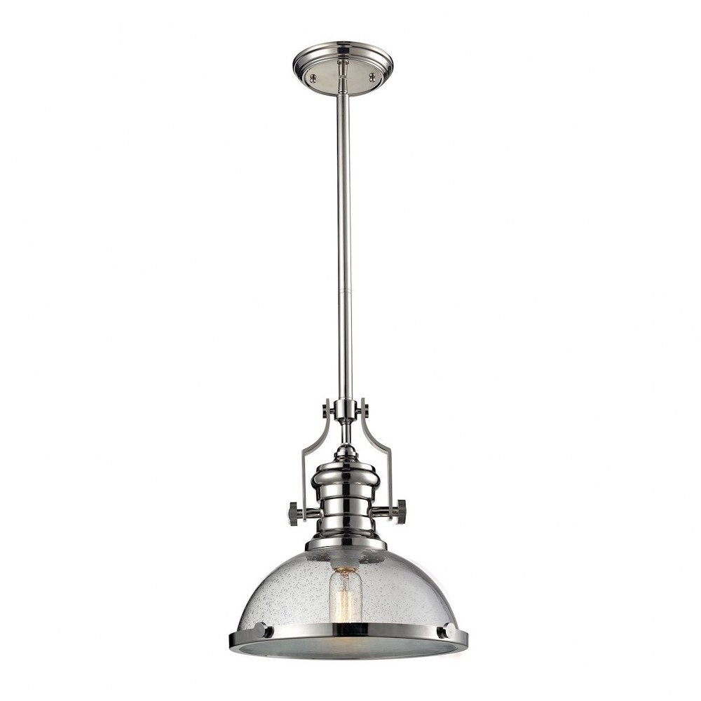 Elk Lighting-67713-1-Chadwick - 1 Light Pendant in Transitional Style with Modern Farmhouse and Urban/Industrial inspirations - 14 Inches tall and 13 inches wide Polished Nickel Seeded Glass Oiled Bro